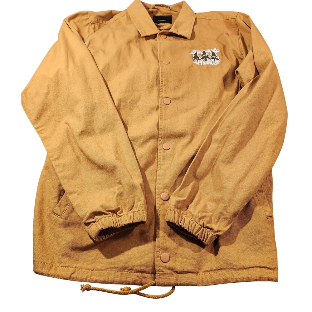 Vans Jacket‎ Mens Medium Brown Cotton Coach Snap Front Graphic Trees Skate